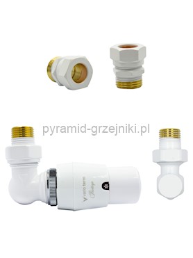 Zawór termostatyczny trójosiowy MASTER ze złączką PEX/CU - biały miedziana - CU 15 mm lewy 