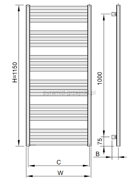 Grzejnik łazienkowy dekoracyjny Enix HABER - antracyt 430/1150 mm 