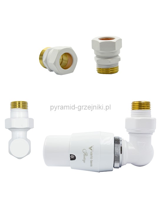 Zawór termostatyczny trójosiowy MASTER ze złączką PEX/CU - biały miedziana - CU 15 mm prawy 