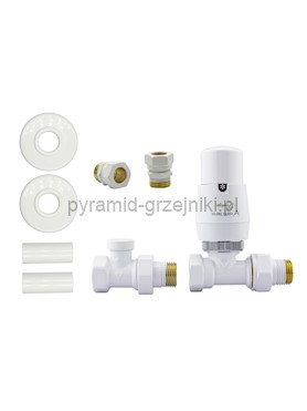 Zawór termostatyczny ELEGANT prosty All in One - biały miedziana - CU 15 mm 