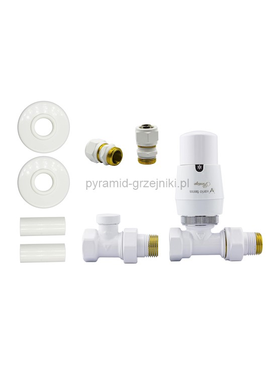 Zawór termostatyczny ELEGANT prosty All in One - biały alu-pex - PEX 16 mm 