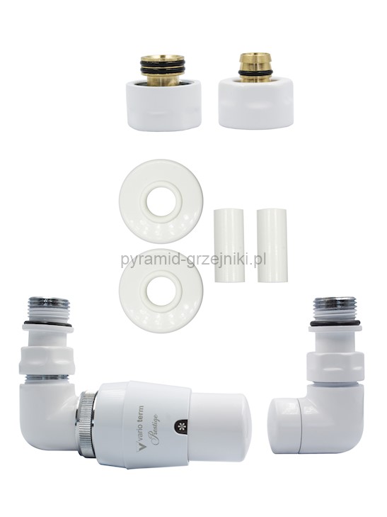 Zawór termostatyczny trójosiowy Vision All in One - biały alu-pex - PEX 16 mm lewy 