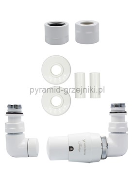 Zawór termostatyczny trójosiowy Vision All in One - biały miedziana - CU 15 mm prawy 