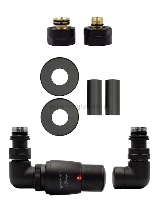 Zawór termostatyczny trójosiowy Vision All in One - czarny str. alu-pex - PEX 16 mm lewy 