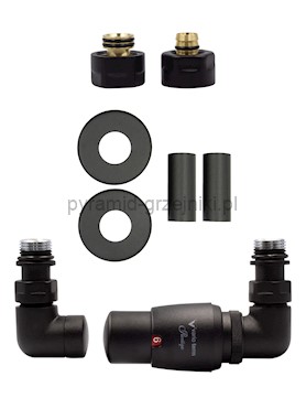 Zawór termostatyczny trójosiowy Vision All in One - czarny str. alu-pex - PEX 16 mm prawy 