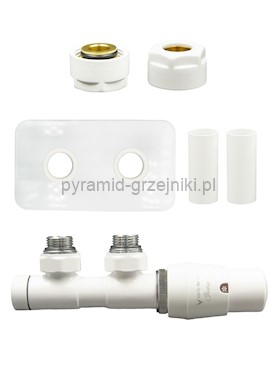 Zawór termostatyczny TWINS All in One z rozetą prostokątną - biały midziana - Cu 15 mm prawa 