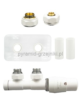 Zawór termostatyczny TWINS All in One z rozetą prostokątną - biały alu-pex - PEX 16 mm prawa 