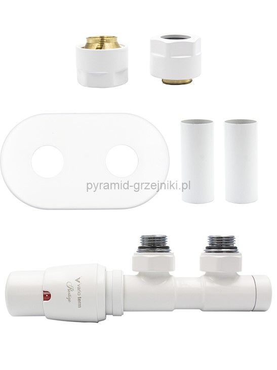 Zawór termostatyczny TWINS All in One z rozetą owalną - biały mat midziana - Cu 15 mm lewa 