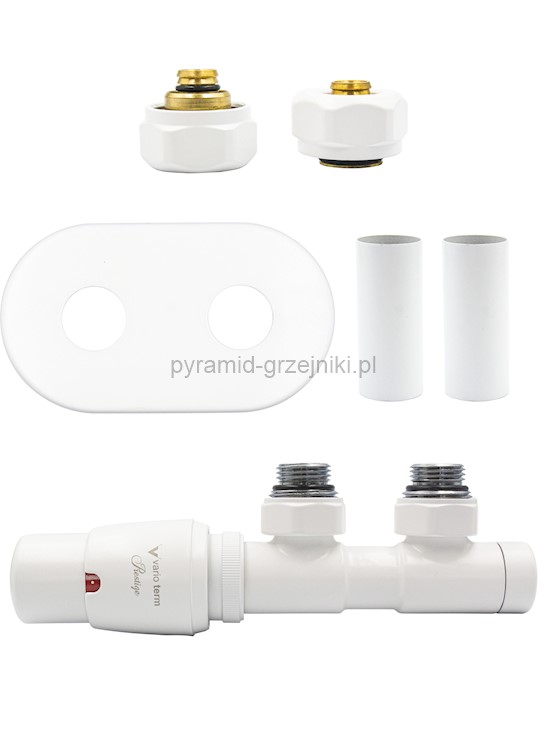 Zawór termostatyczny TWINS All in One z rozetą owalną - biały mat alu-pex - PEX 16 mm lewa 