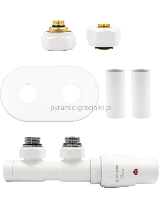 Zawór termostatyczny TWINS All in One z rozetą owalną - biały mat alu-pex - PEX 16 mm prawa 