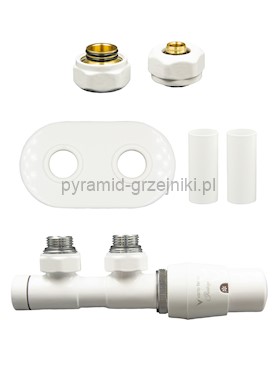 Zawór termostatyczny TWINS All in One z rozetą owalną - biały alu-pex - PEX 16 mm prawa 