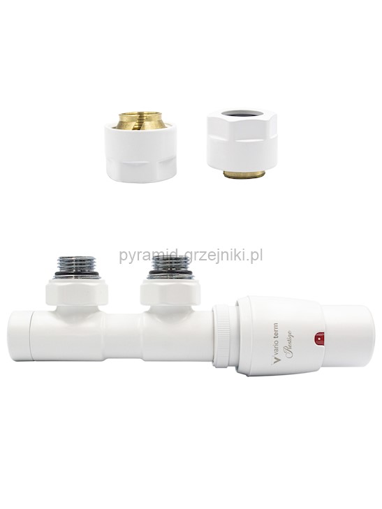 Zawór termostatyczny TWINS ze złączką PEX/CU - biały mat midziana - Cu 15 mm prawa 
