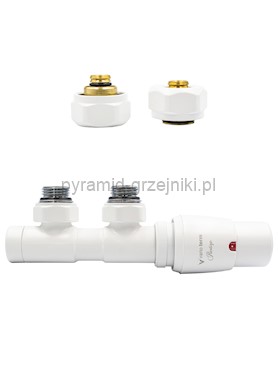 Zawór termostatyczny TWINS ze złączką PEX/CU - biały mat alu-pex - PEX 16 mm prawa 