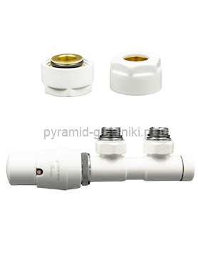 Zawór termostatyczny TWINS ze złączką PEX/CU - biały midziana - Cu 15 mm lewa 