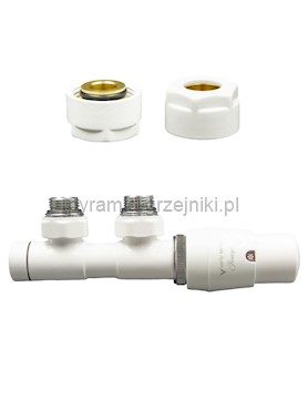 Zawór termostatyczny TWINS ze złączką PEX/CU - biały midziana - Cu 15 mm prawa 