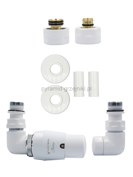 Zawór termostatyczny trójosiowy Vision All in One - biały mat alu-pex - PEX 16 mm lewy 