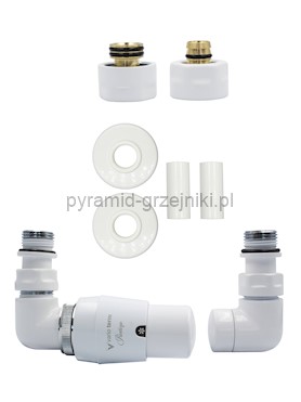 Zawór termostatyczny trójosiowy Vision All in One - biały mat alu-pex - PEX 16 mm lewy 