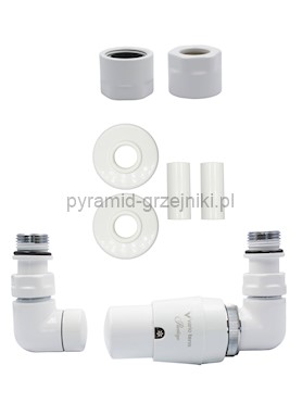 Zawór termostatyczny trójosiowy Vision All in One - biały mat miedziana - CU 15 mm prawy 