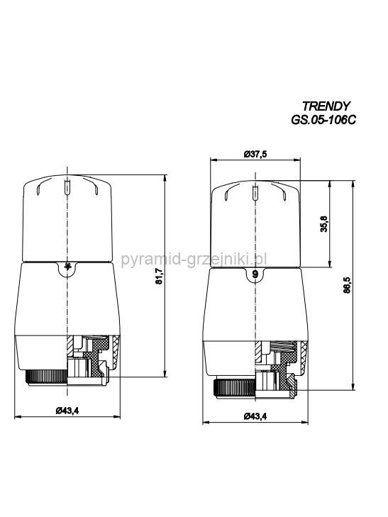 Głowica termostatyczna TRENDY GS.05 biała - biała 