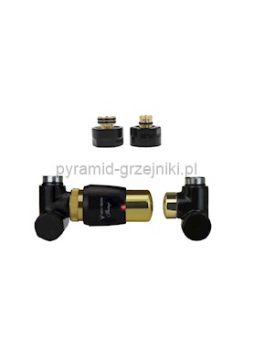 Zawór termostatyczny do grzałki 50mm INTEGRA GLAMOUR ze złączką CU/PEX/ GZ1/2 /GW1/2 - pex 16 mm lewy czarny mat ze złotym 